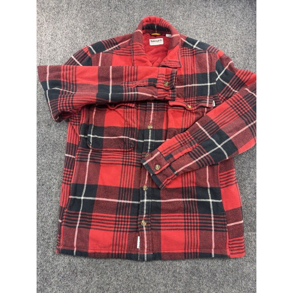 Timberland Mens Red Plaid Flannel Shacket Shirt Jacket Size S